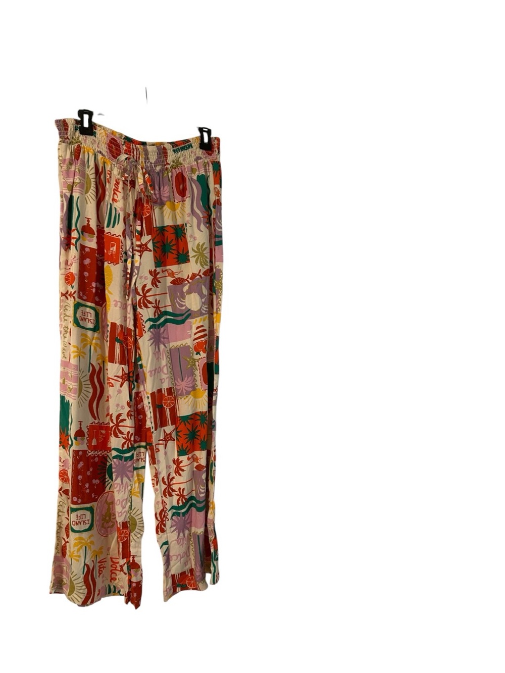 NWT Fusionista Multicolor Patchwork Tropical Print Wide-Leg Pants Size XL